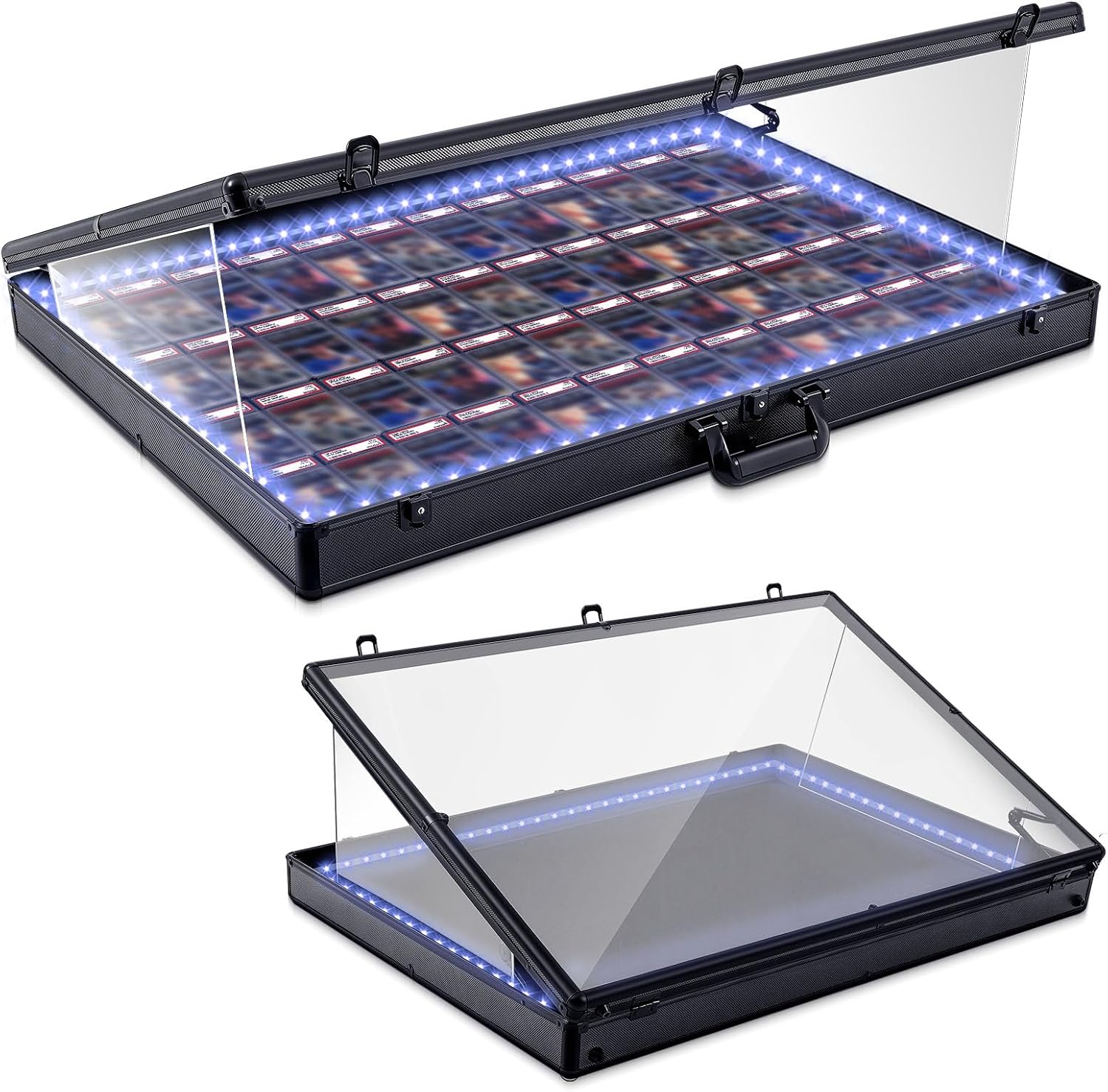36"x24" LED Trade Show Display Case Portable Aluminum Sports Card Table Top Display Case Frame Clear Acrylic Showcase Cabinet Box with Lock for Trading Cards Jewelry Collectibles (Black)