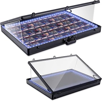36"x24" LED Trade Show Display Case Portable Aluminum Sports Card Table Top Display Case Frame Clear Acrylic Showcase Cabinet Box with Lock for Trading Cards Jewelry Collectibles Black