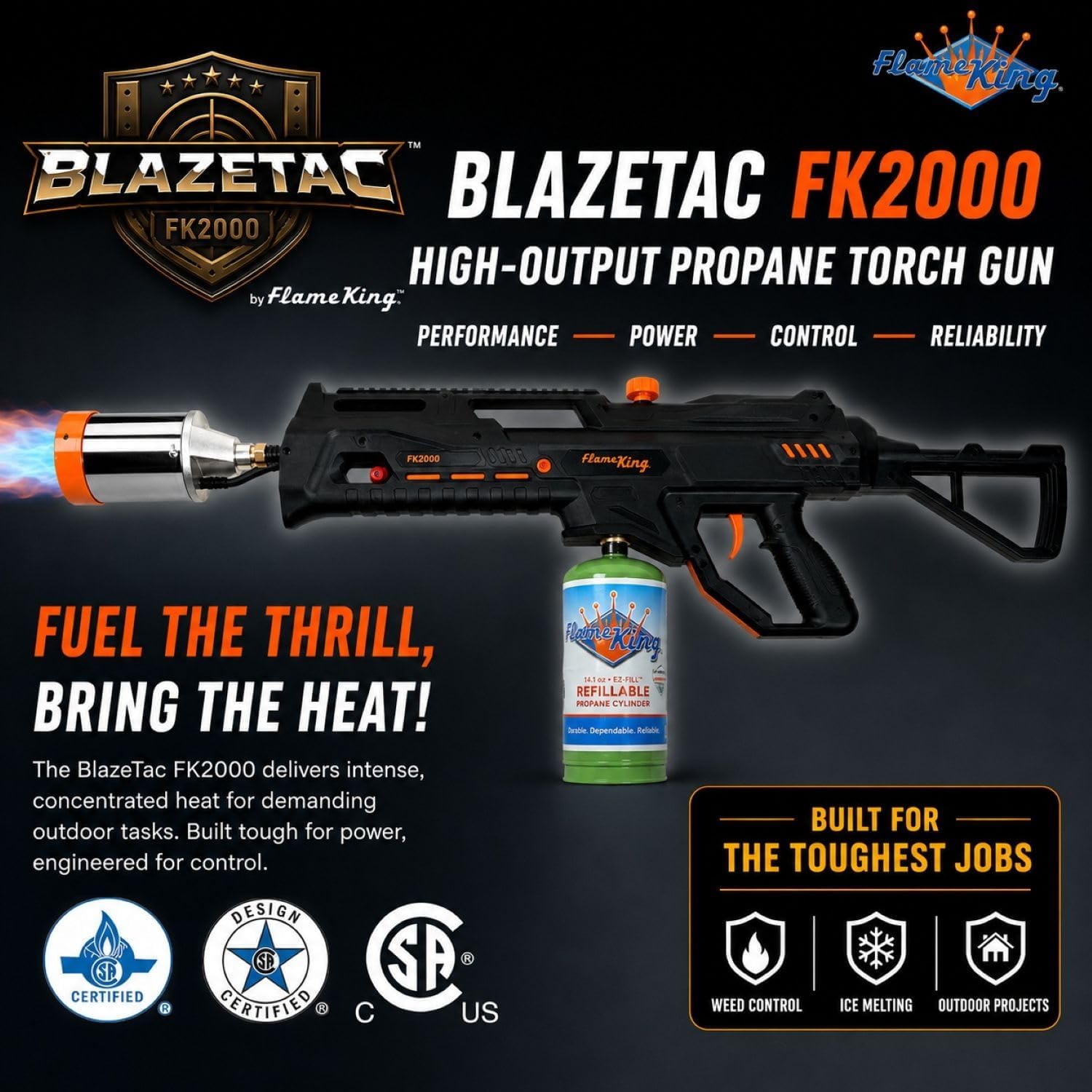 Flame King BlazeTac FK2000 Propane Torch Gun Weed Burner, Trigger Ignition