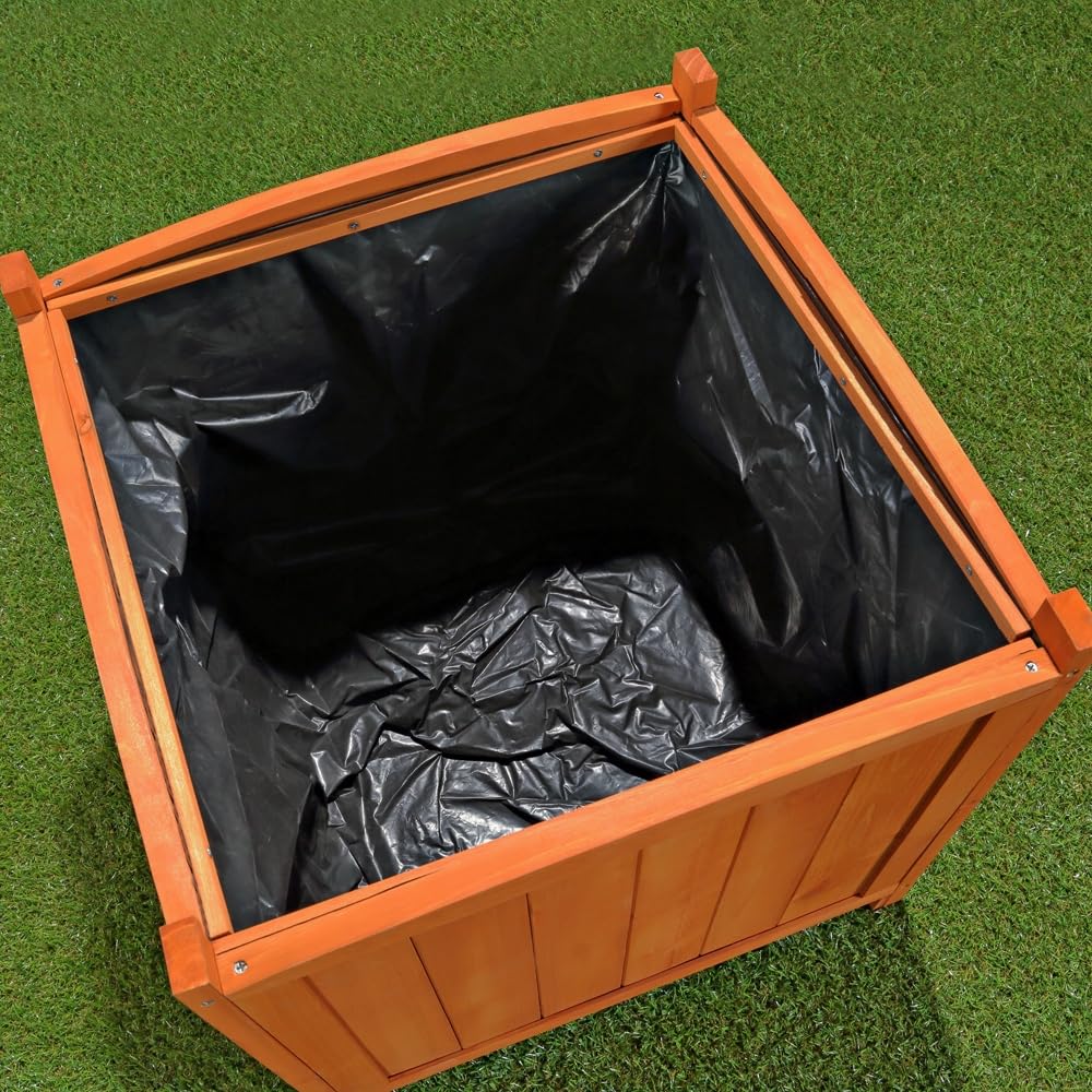 Mucola 2er Set Pflanzkübel Holz 50×50×50 cm – Blumenkästen aus Fichtenholz mit Schutzfolie, eckiger Pflanzkasten für Garten, Terrasse & Balkon – XXL Outdoor-Blumenkübel im Landhausstil
