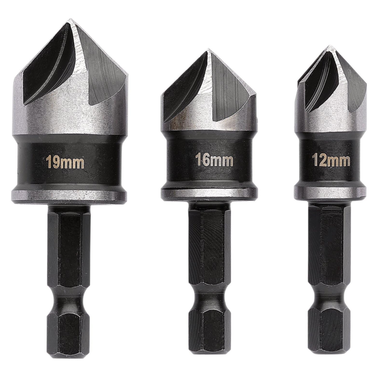 Draper 3pcs Countersink Bit Set - 12430-5 Flute, 90 Degree, Silver and Black - Image 2