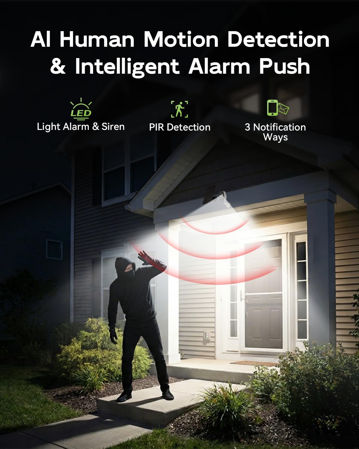2K Solar Security Cameras Wireless Outdoor, 2.4G/5G WiFi, Powered by Sun Rechargeable Battery Backup, Color Night Vision, PIR AI Motion Detection,2 Way Talk,IP66,Works with Alexa/Cloud/SD - Image 8