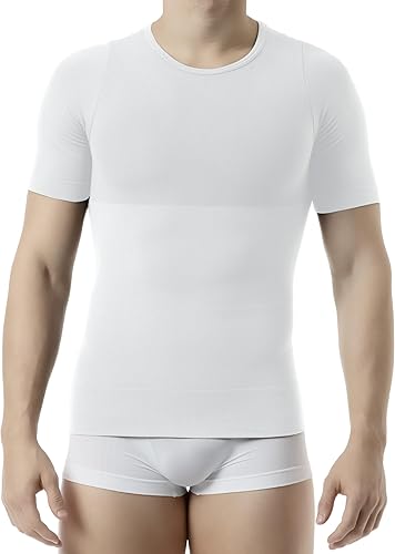 Farmacell 419 (White, L) T-Shirt Ventre Plat Homme en Coton, Maintien Abdominal,