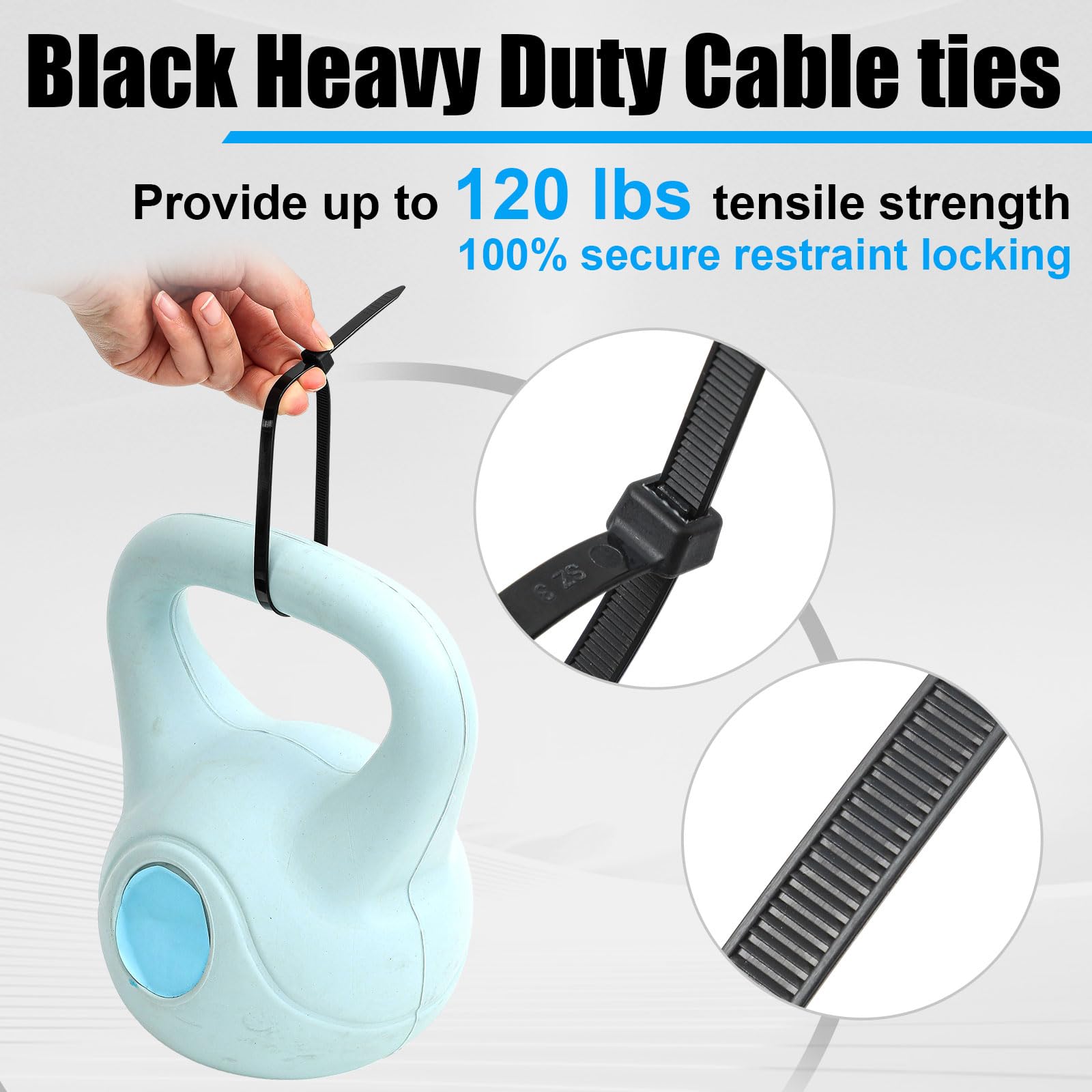 Reallnaive Kabelbinder aus Nylon, 30,5 cm, robust, 54,4 kg, Zugfestigkeit, schwarz, für drinnen und draußen, 1500 Stück