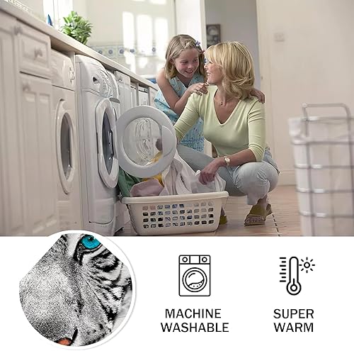 Miniatura 7 de Manta de tigre blanco, suave y acogedora manta de forro polar para sofá, manta de franela ligera y cálida decorativa para todas las estaciones (50 x