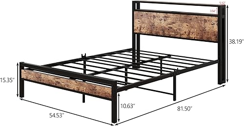 Miniatura 2 de BOFENG Base de cama de tamaño matrimonial con cabecera de almacenamiento, estación de carga USB, marco de cama doble de plataforma de metal, soporte