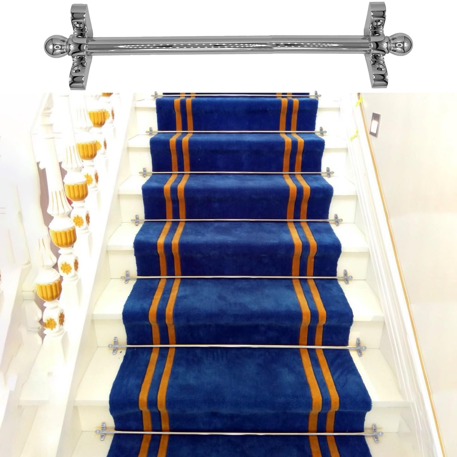 Generisch Treppenläuferstangen aus Messing, 66 cm (26 Zoll) dekorative Treppenstangen, strapazierfähige Teppichläuferstangen für Hotels und Bibliotheken (1 Stück)
