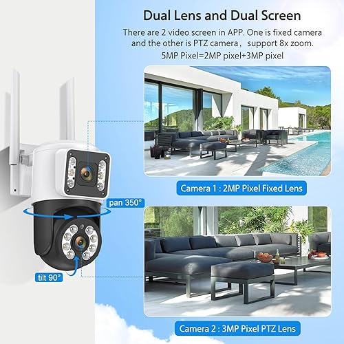 Miniatura 2 de Cámara de seguridad al aire libre de 5MP con lente dual, cámara WIFI de 2.4 GHz para seguridad en el hogar, cámara de vigilancia PTZ de 360  con