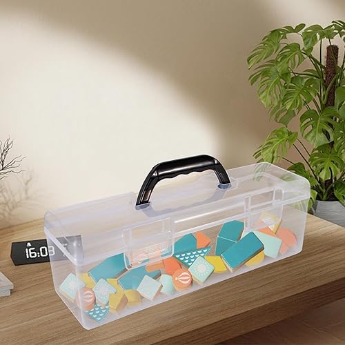 Miniatura 5 de Caja de almacenamiento transparente con asa, 13.77" 3.93" 4.7" pequeño contenedor portátil de plástico multiusos