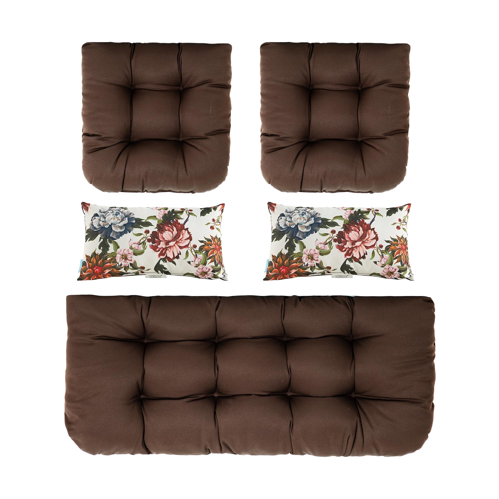 ARTPLAN Outdoor Cushions Loveseat All Weather Chair Cushions Bench Cushions Set of 5 Wicker Tufted Pillow for Patio Furniture