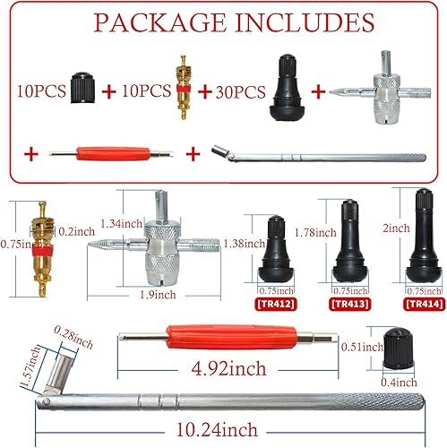 Miniatura 2 de Herramienta de instalación de extractores de vástago de válvula, 10 piezas TR412, 10 piezas TR413, 10 vástagos y tapas de válvula TR414, 10 núcleos