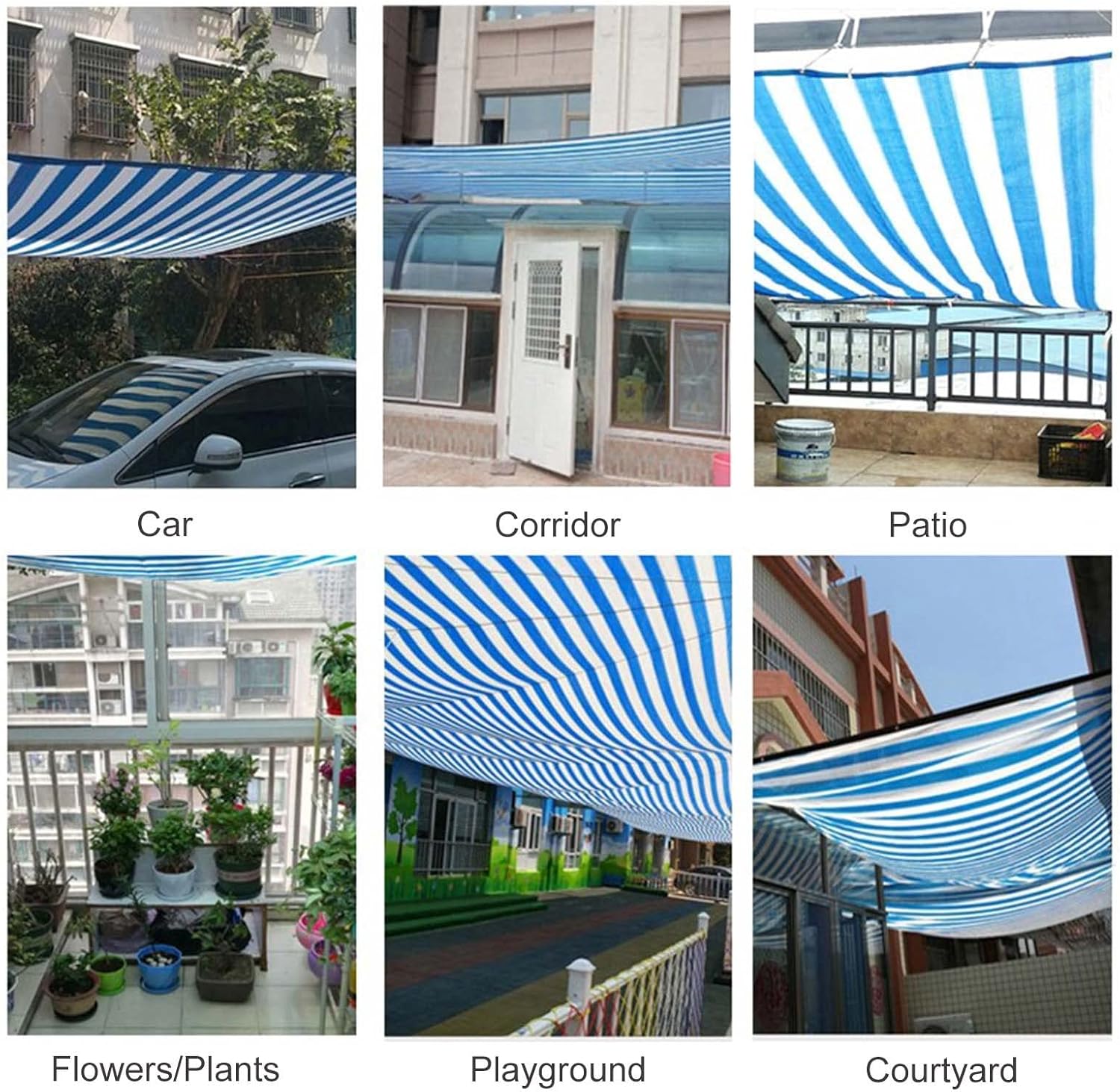 Greenhouse Shading Net,Sunblock Shade Cloth Net,Awning,90% Blue and White Striped Shade Mesh Tarp,Shade Sail,Shade Netting for Outdoor Garden Pergola Patio Balcony Plant,BlueWhite-3x3m(9.8*9.8ft)