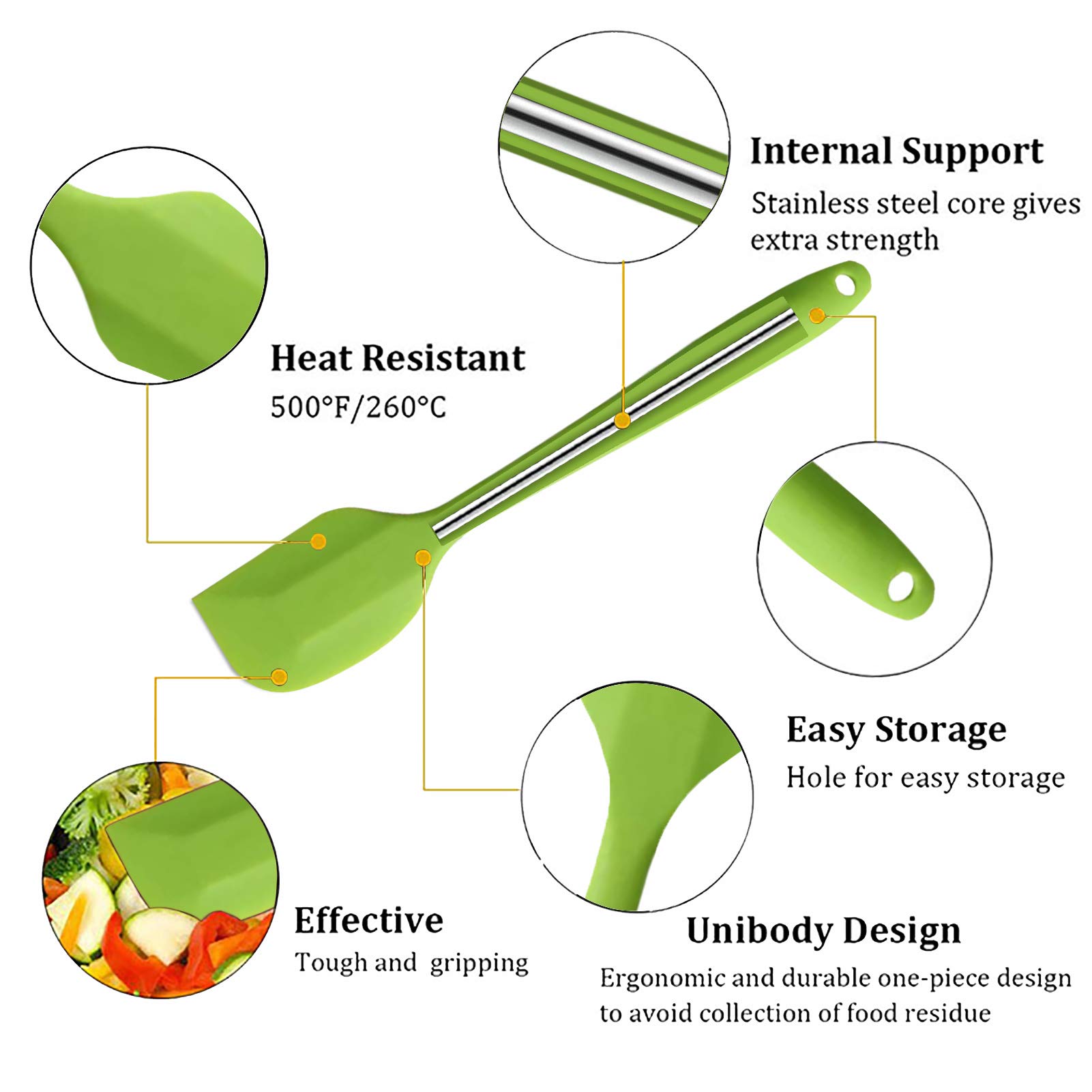 NoChoX 6 Silicone Spatel Hittebestendig tot 500°F BPA-vrije Silicone Deegschraper met Metalen Kern, Non-Stick en Naadloos Ontwerp uit één stuk voor Bakken of Koken (Zwart