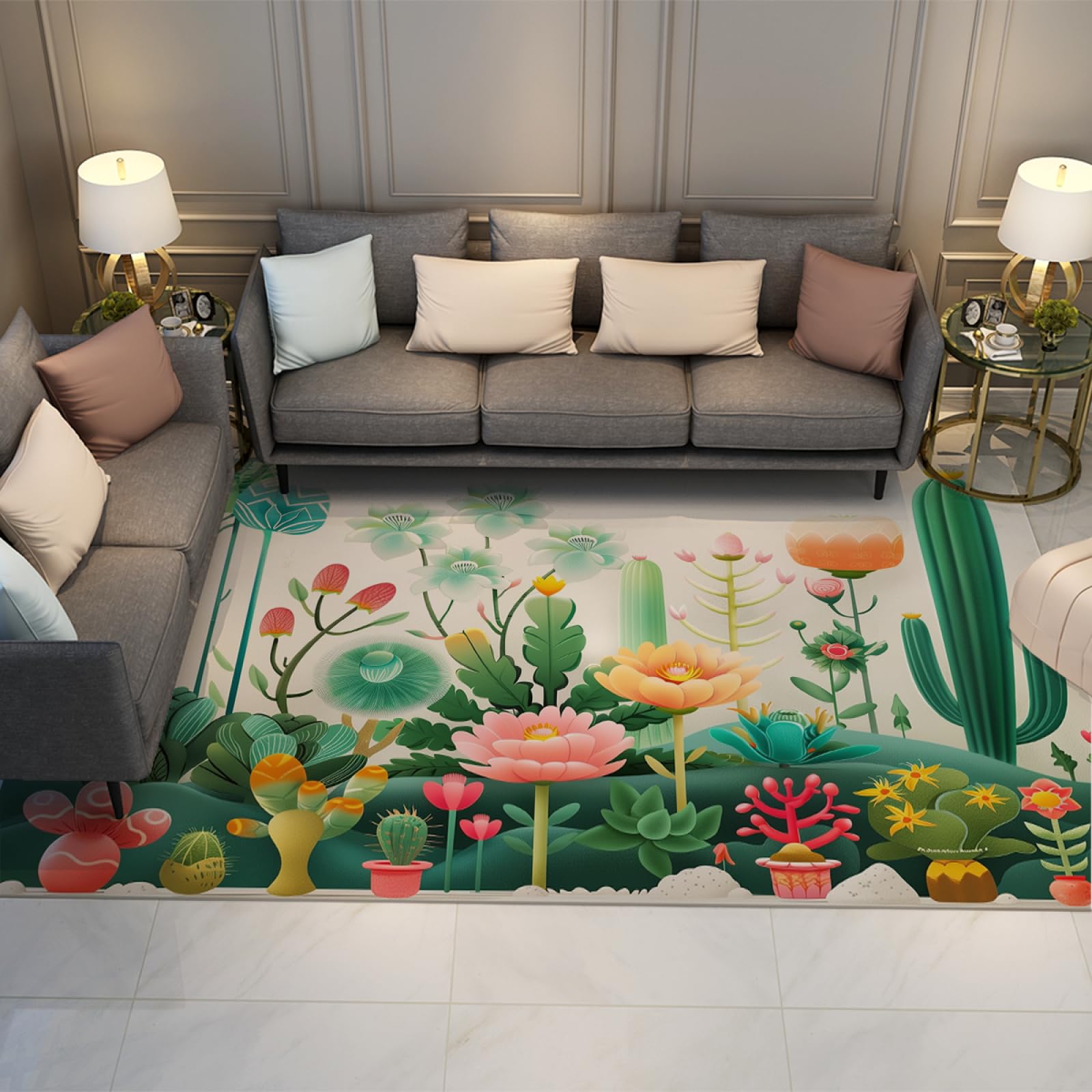 Tapis plantes vertes grand format 160x220cm tapis de salon design et tapis de chambre