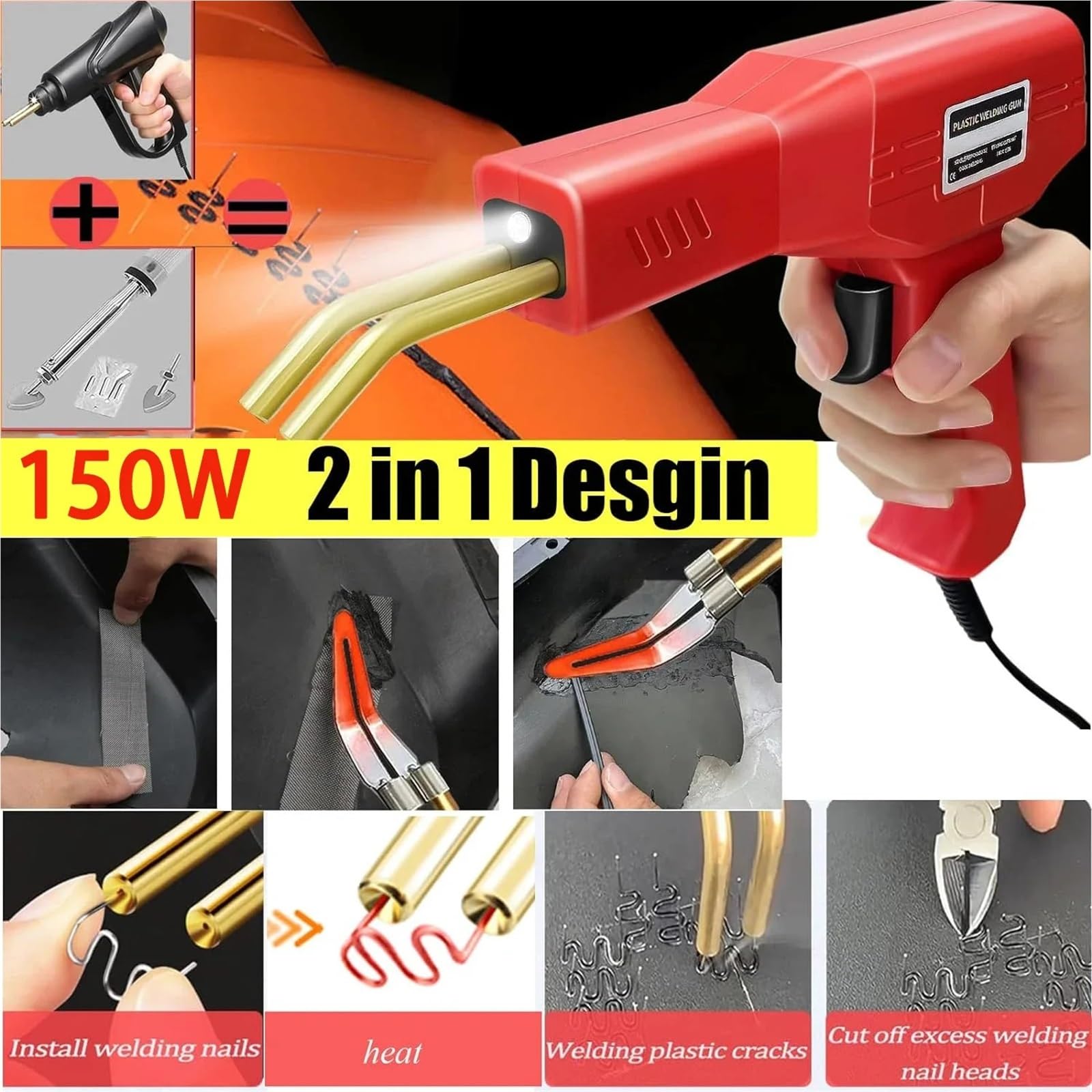 Saldatore Pistola Riparazione Macchina Kit di riparazione paraurti auto da 150 W, saldatrice a caldo per plastica, macchina per la riparazione di saldature, pistola per saldatura(Set)