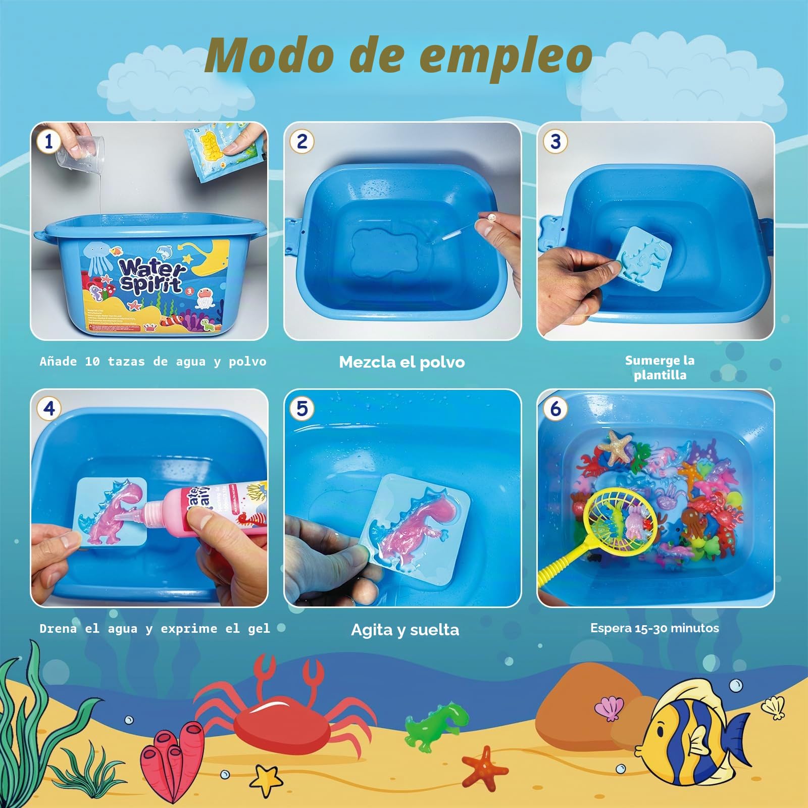ZLDHMA Magic Water Elf Kit 50 Pcs – Aqua Gelz Set Creativo 3D con 100ML 20 Geles de Colores y 16 Moldes – Juguete Educativo DIY para Niños y Niñas 3+ Años – Regalo Original Infantil