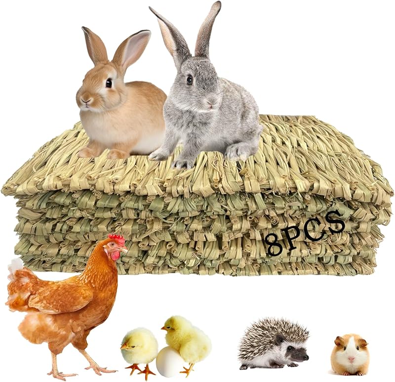 Tapete de Palha Natural Trançada para Coelhos e Pequenos Animais MUYG 27,94 x 21,08 x 1,52 cm, Pacote com 8