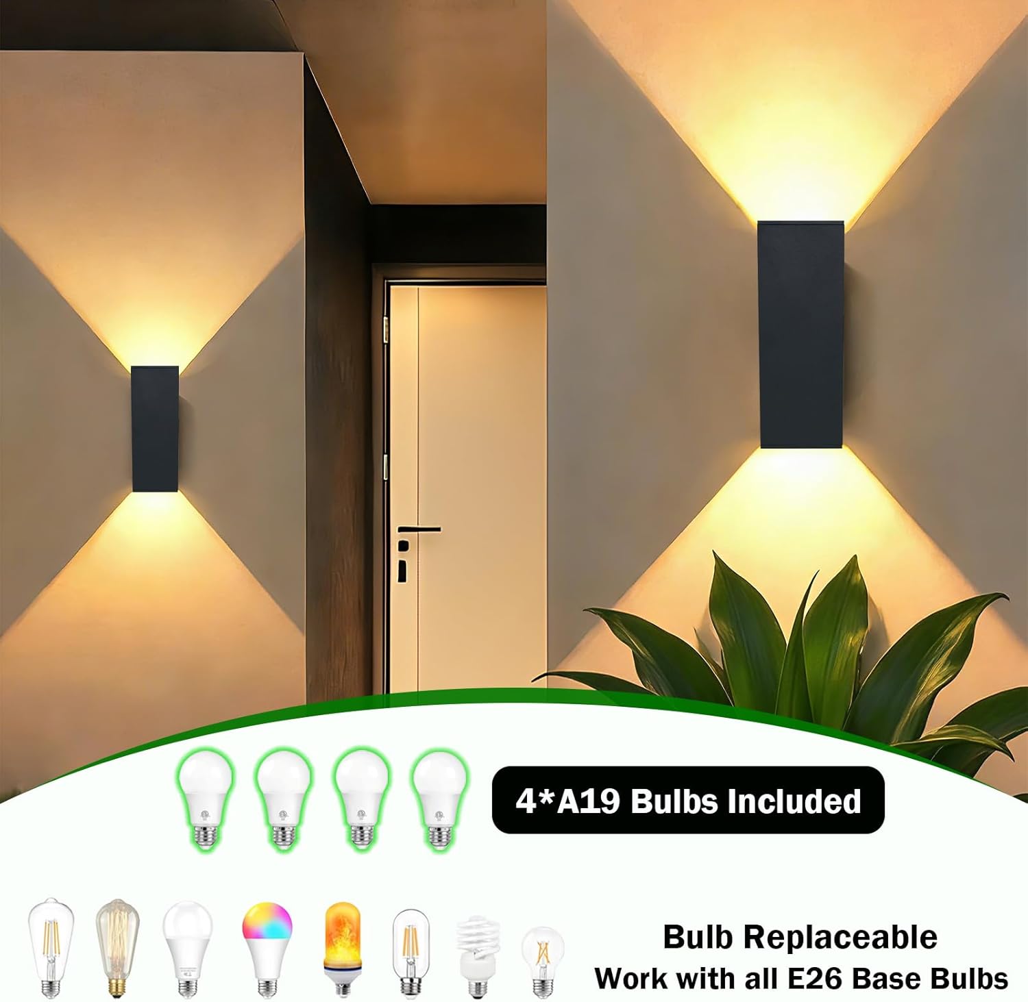 Up and Down Lights Outdoor Wall Light Dusk to Dawn, Exterior Light Fixture Wall Mount 2 Pack, Matte Black Front Porch Light, IP65 Outdoor Wall Sconce for Patio, Garage, Front Door - ETL Listed