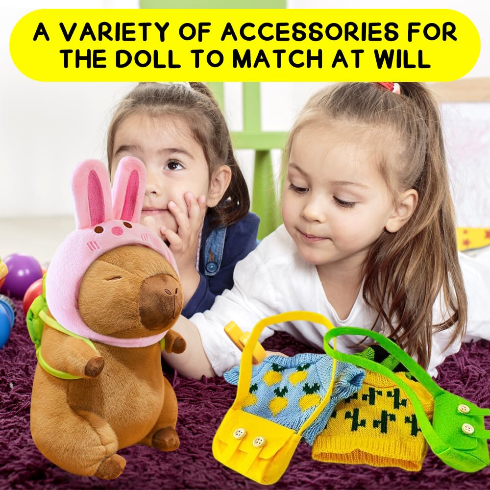 Dhqkqg Capybara Plush with 9 PCS Dress Up Clothes and Accessories - Soft Stuffed Animal Toy for Boys and Girls - Image 4