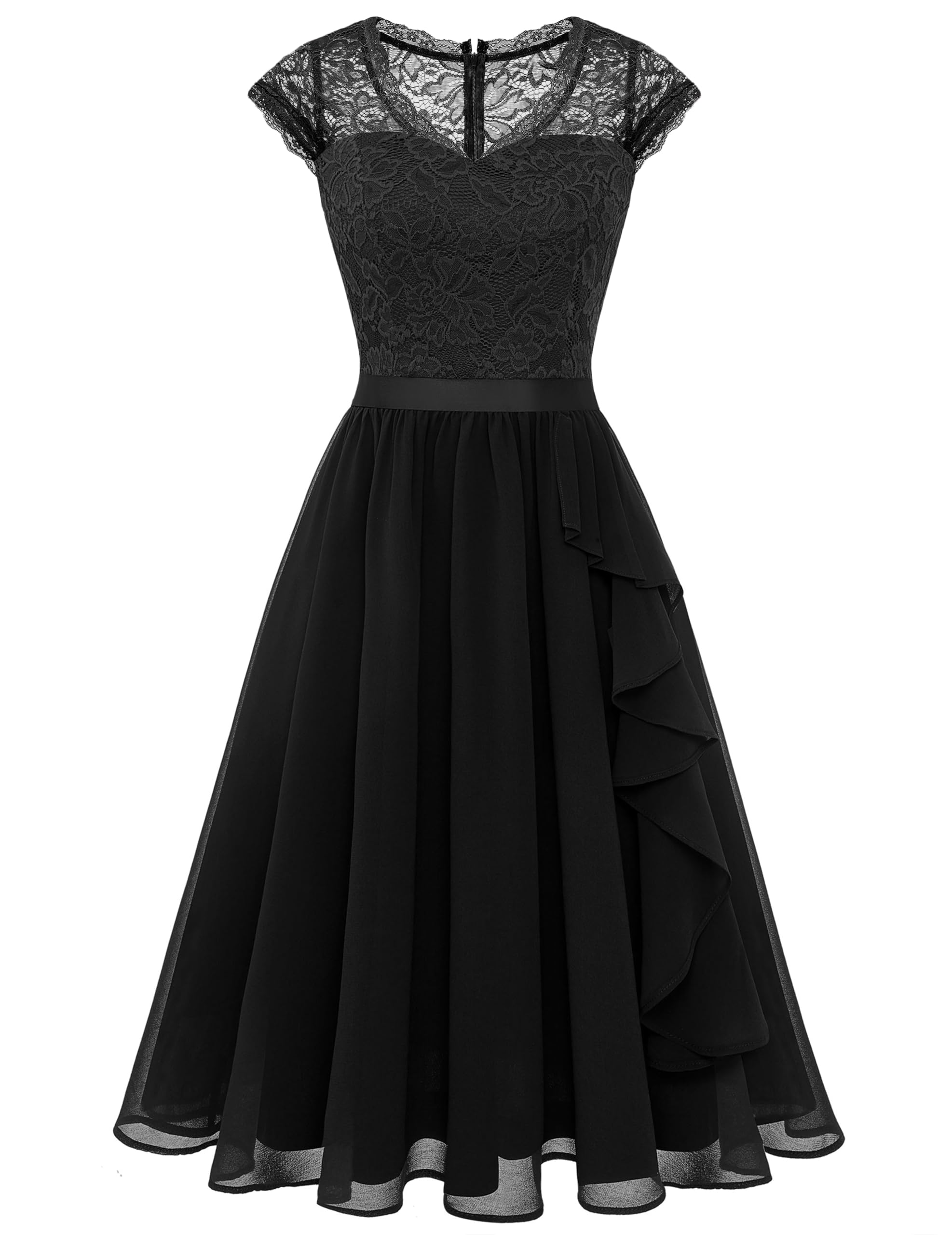 Wedtrend Robe Demoiselle d'honneur Femme en Mousseline Dentelle Elégant Chic pour Soirée et Mariage WT0212 Black L