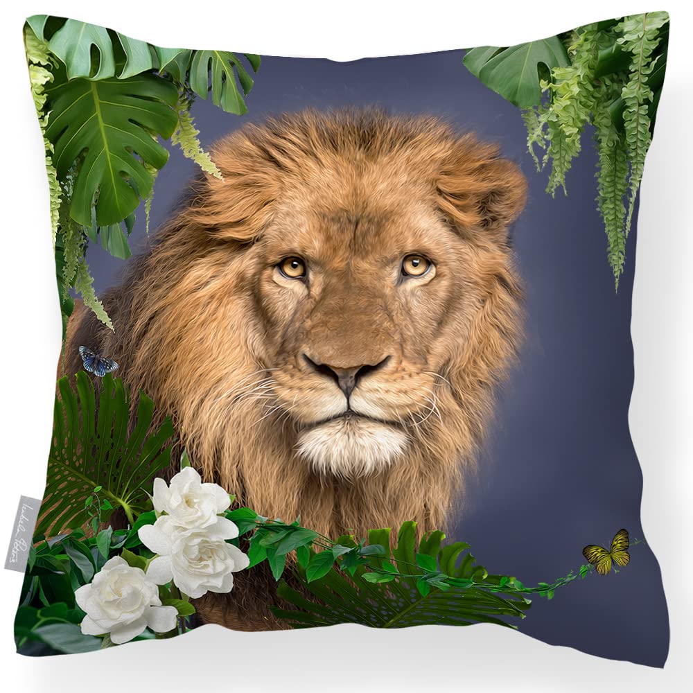Izabela Peters® Luxury Designer Garden Outdoor Cushions | Waterproof, Filled & Breathable - Lion King - Graphite - Perfect For Rattan Furniture, Chairs, Benches...