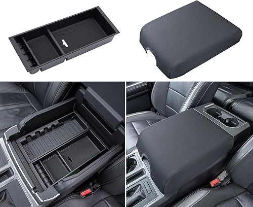 PIMCAR Compatible con Ford 2015-2020 F150, 2017-2022 F250 F350 F450, 2018-2024 Expedition Organizador de consola central y protector de reposabrazos