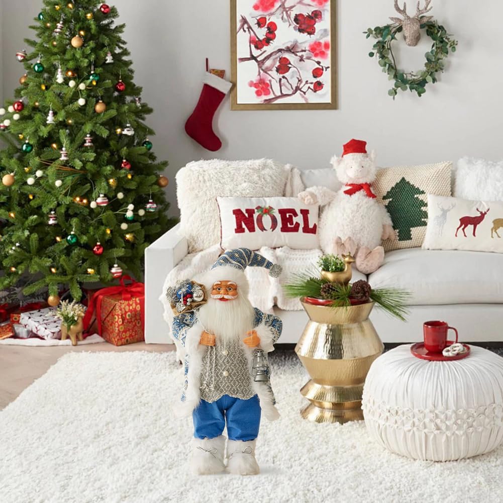 JAWSEU Figuras de Papá Noel de 60 cm Adorno navideño Figura de Papá Noel de pie Estatua Tradicional de Papá Noel muñeco de Adorno con Bolsa de Regalo para Ventana Mesa Chimenea decoración navideña