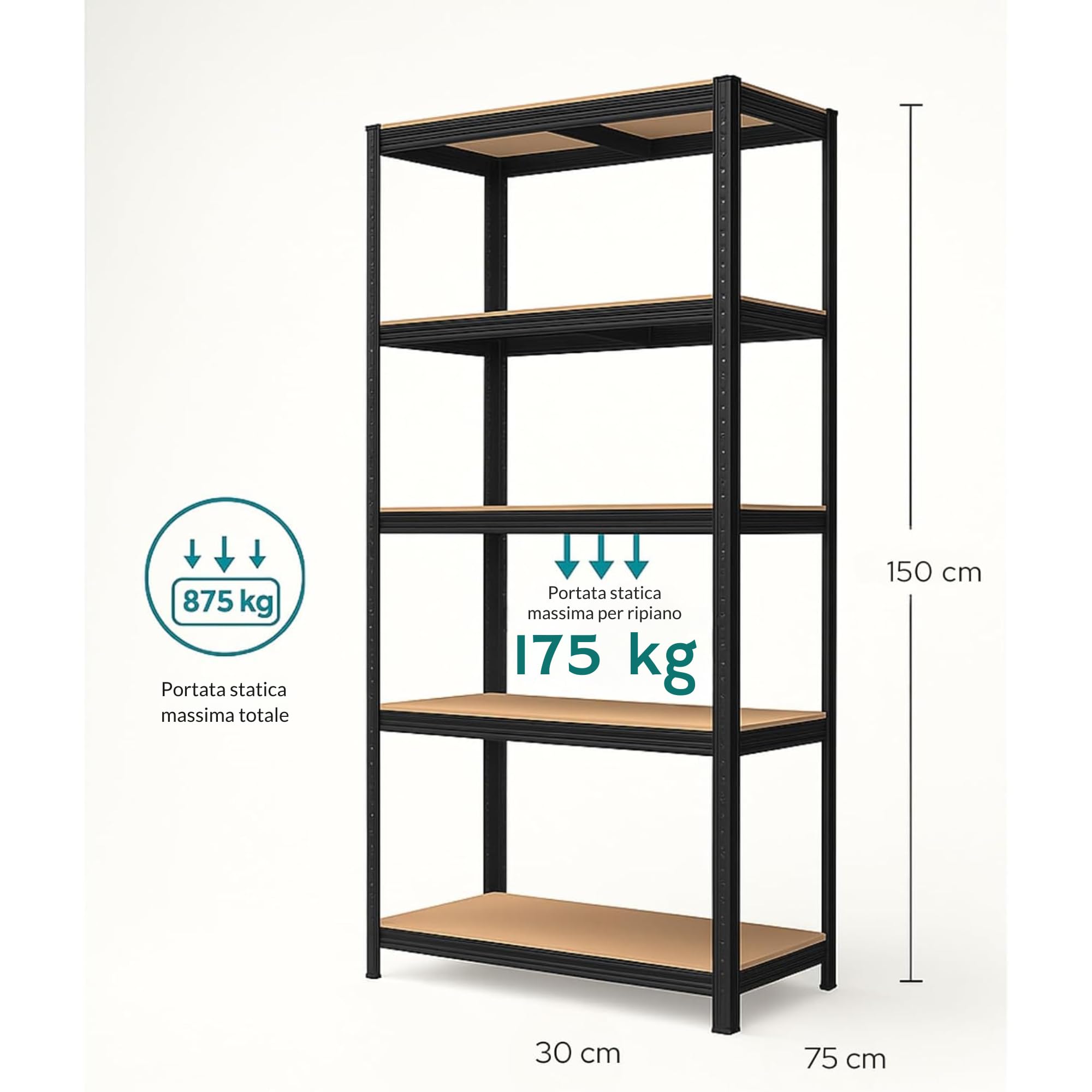 casa pura Set di 2 Scaffale per carichi Pesanti, 30x75x150 cm, con Struttura in Acciaio, Portata Fino a 650 kg, 5 Ripiani Regolabili, Colore: Nero
