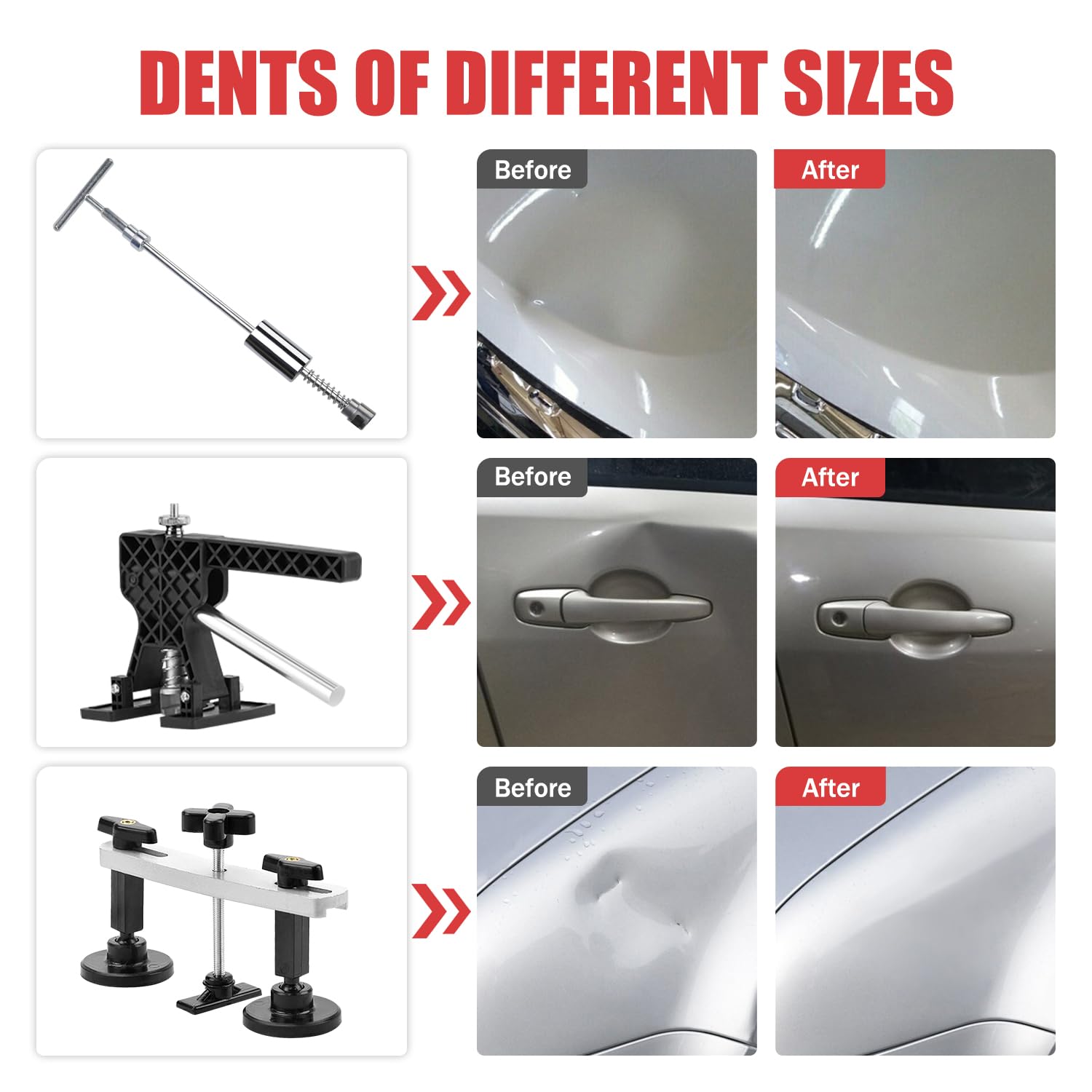 HUGBEO 128 PCS Dent Removal Kit,Paint-Safe Dent Removal Tools, DIY Dent Puller Set with Black Lifter, T-Bar, Bridge Suction Cup Puller, Rubber Hammer & Glue Gun for Car Dent Removal