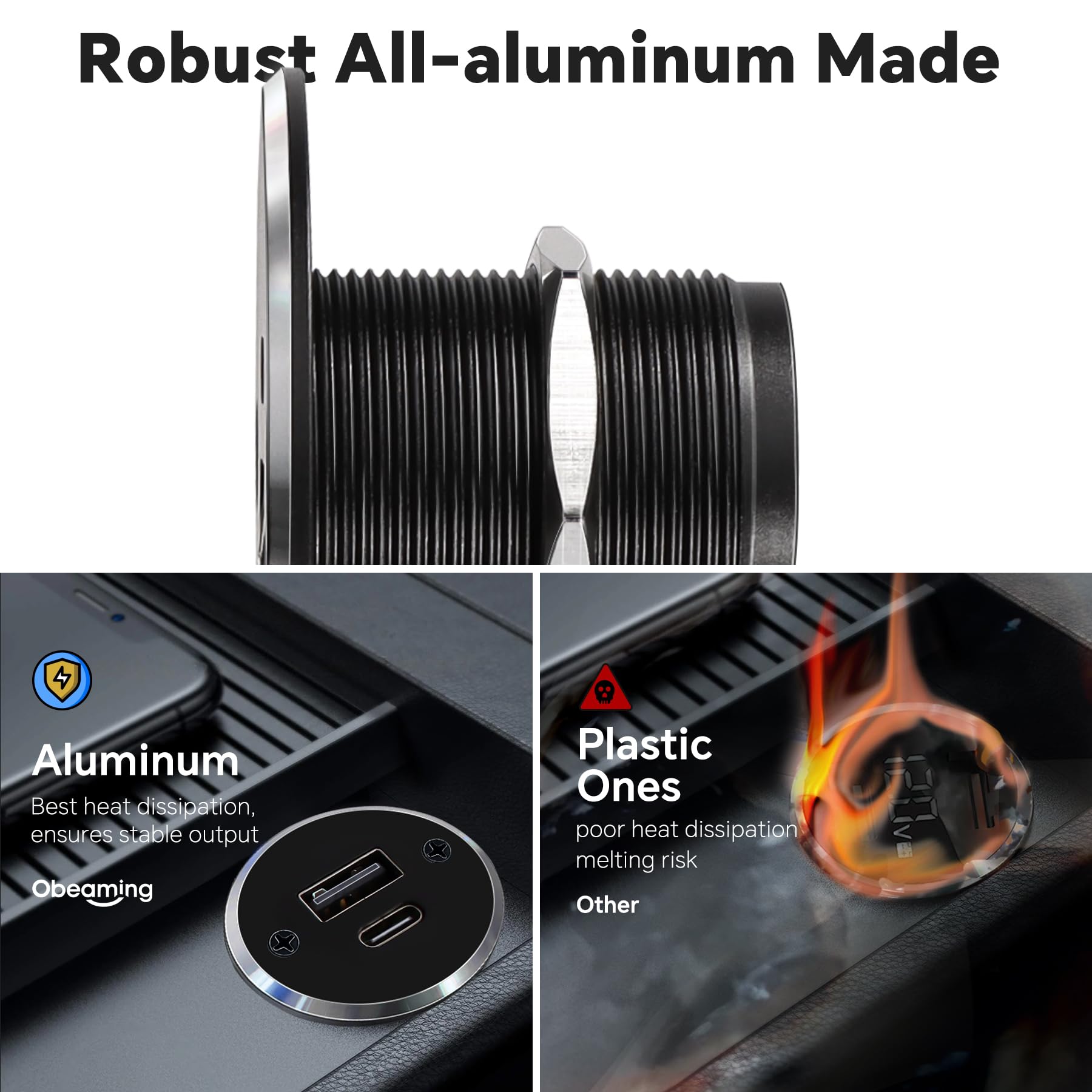 Uscita USB in alluminio per camper, QC 3.0 USB-A e USB-C PD Doppia presa Spina di ricarica ad alta velocità da incasso 12 V USB tipo A Tipo C stazione di ricarica per roulotte e rimorchi