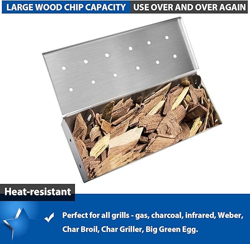 Miniatura 3 de Caja de ahumador de acero inoxidable para parrilla de gas y parrilla de carbón, caja grande para ahumar carne, añade un delicioso sabor ahumado,