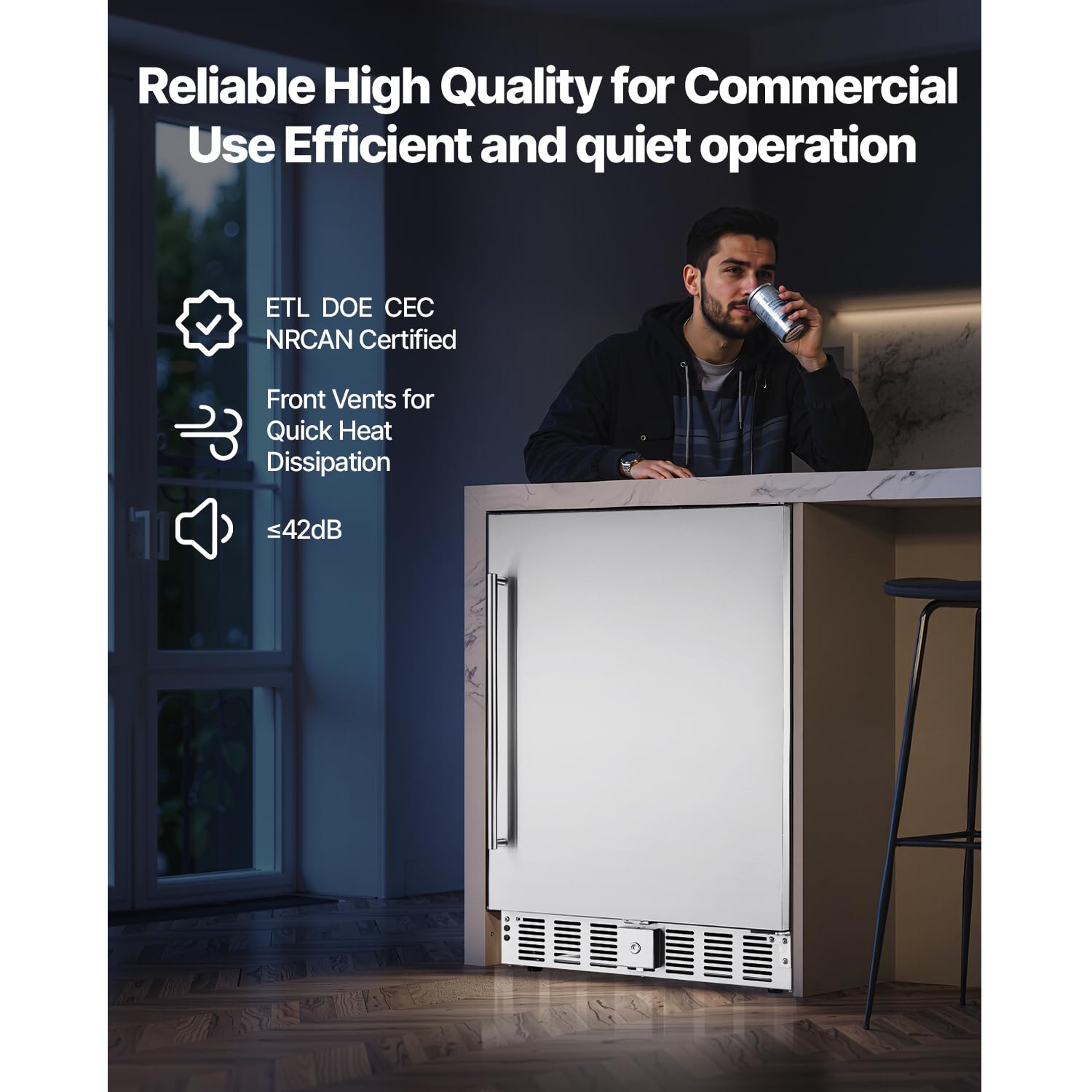 Happybuy 24-Inch Beverage Cooler – 150 Qt Freestanding/Undercounter Fridge, Holds 180 Cans, Stainless Steel Design For Home Bars & Commercial Use on Fridge.com - View 6