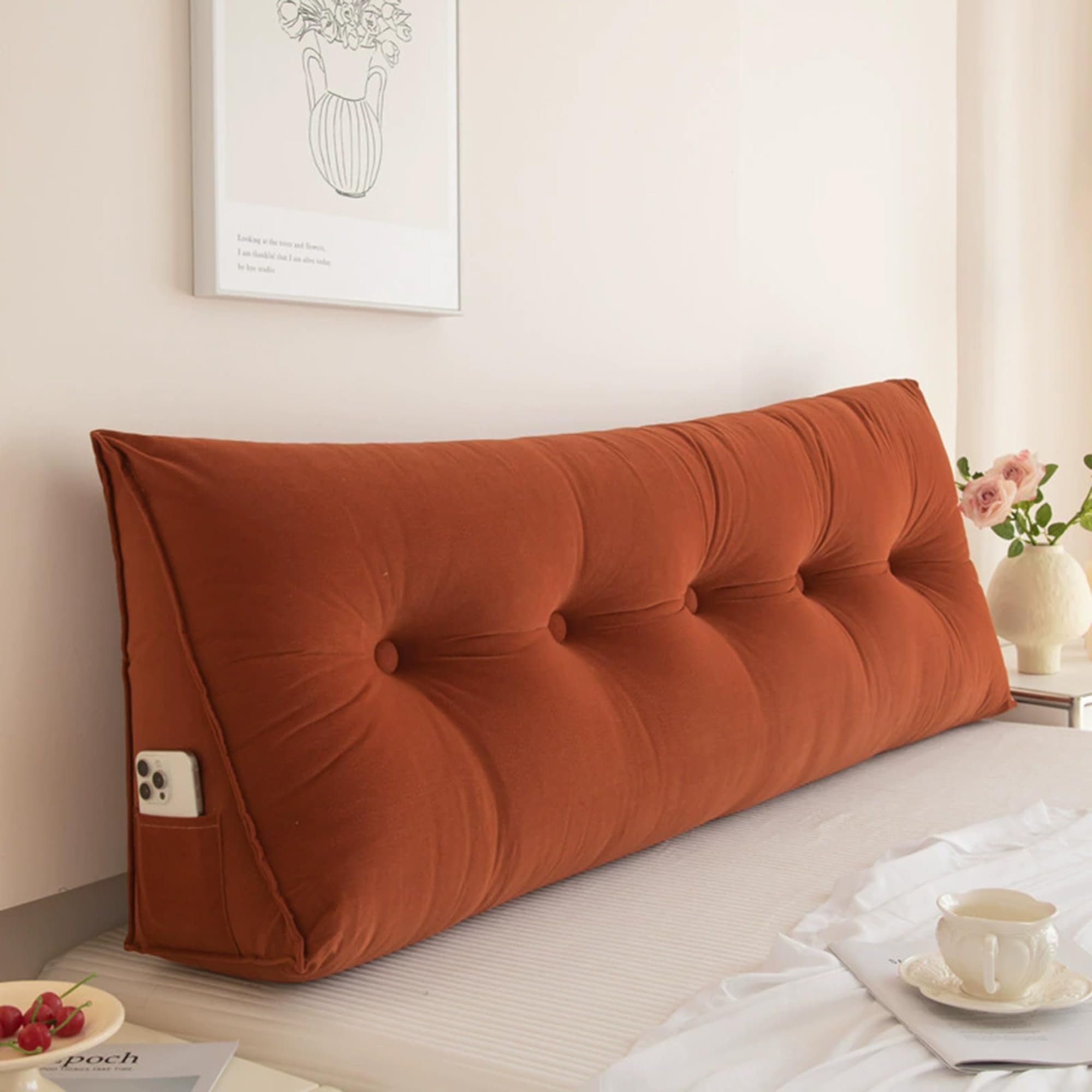 Hruile Large Reading Pillow, Headboard Wedge Cushion, Ergonomic Backrest Support Cushion for Bed & Sofa, Back Lumbar Positioning Support Pillow with Removable Cover (120x50x20cm,Orange)