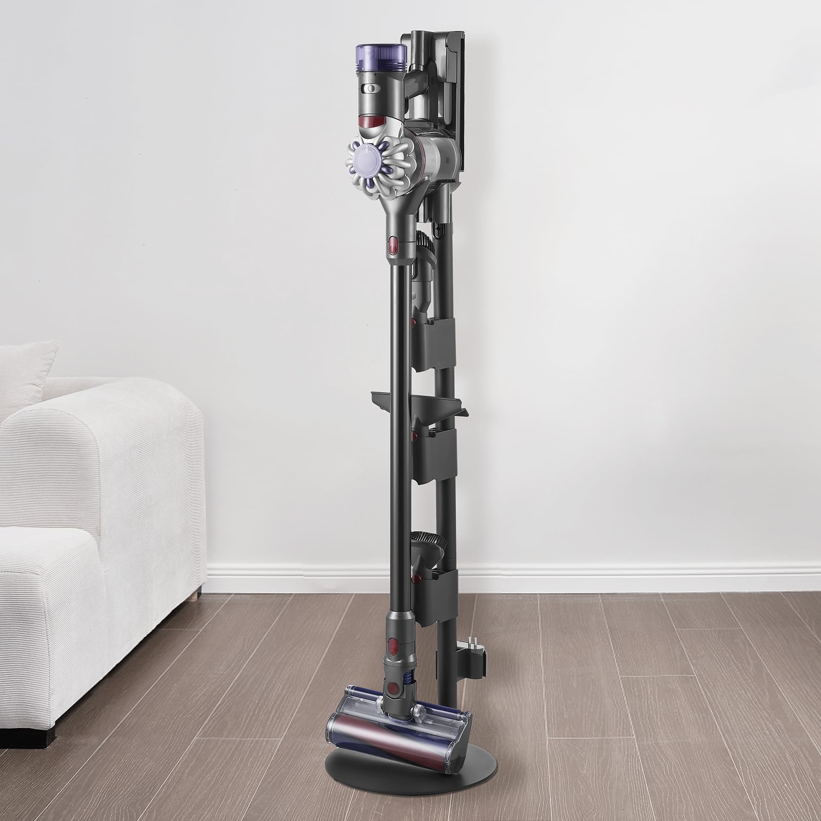 VEVOR Support d'Aspirateur pour Dyson V7, V8, V10, V11, V12, V15, Porte-aspirateur Vertical Stable avec Accessoires, 3 Clips de Rangement de Brosses, 4 Patins Antidérapants, pour Espaces Restreints