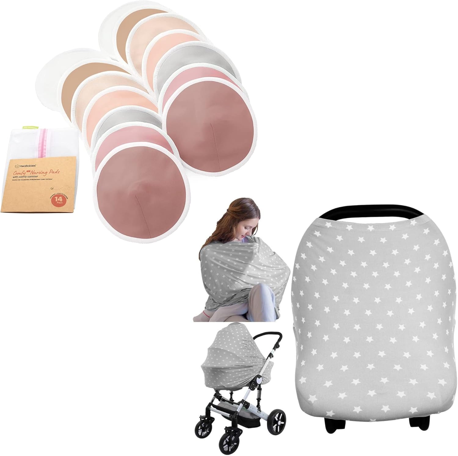 KeaBabies Organic 3Layers Nursing Breast Pads and Car Seat