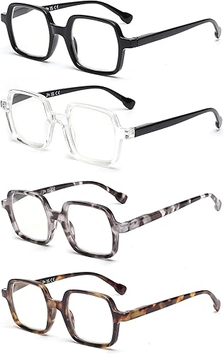 Miniatura 2 de JM 4 Pack Square Reading Glasses, Blue Light Blocking Computer Reader for women men, Spring Hinge