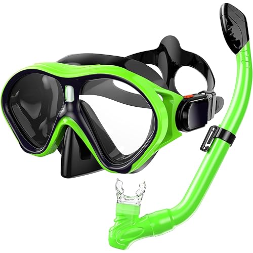 Gintenco Kids Snorkel Set, Diving Mask for Children as Unisex Kids Swimming Goggles, Anti-Fog Diving Mask and Dry Top Snorkel Combo Set for Junior and Youth …