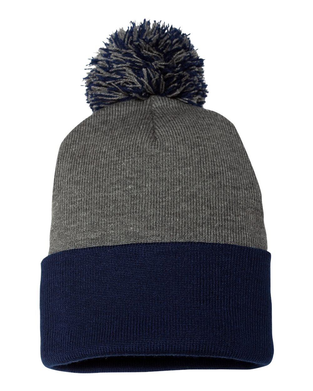 SportsmanPom-pom Knit Cap, Dark Heather Grey/Navy