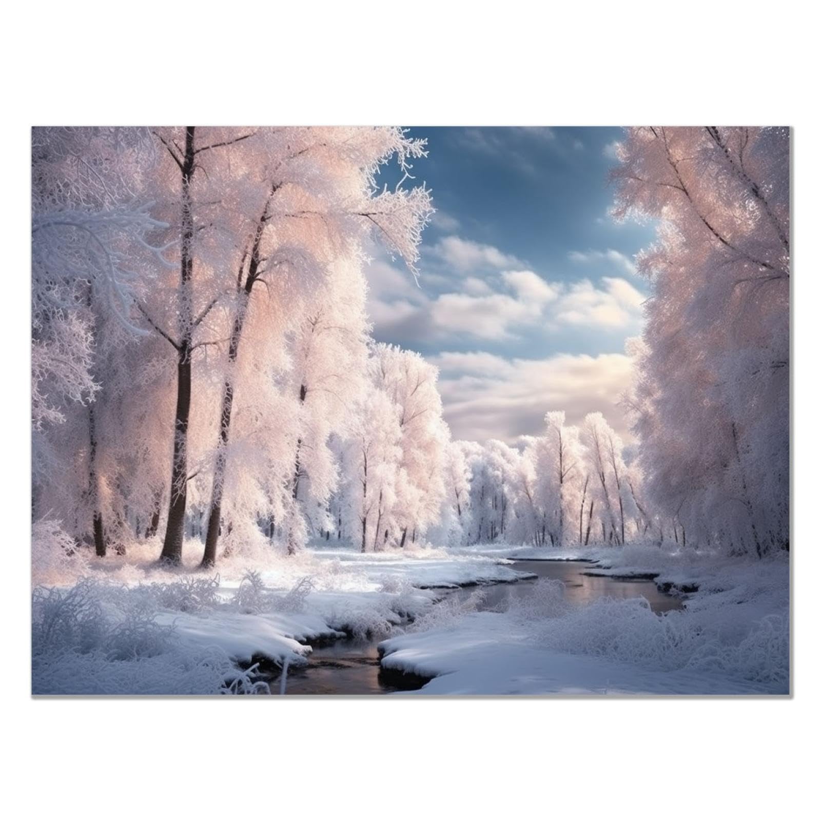 JOSUE Nature Winter Landscape Large Canvas Wall Art, Snow Scene Sunset Off-white,blue Painting Decor Living Room Bedroom Coffee Shop Home Decor -50x70cm Unframed โ image 1
