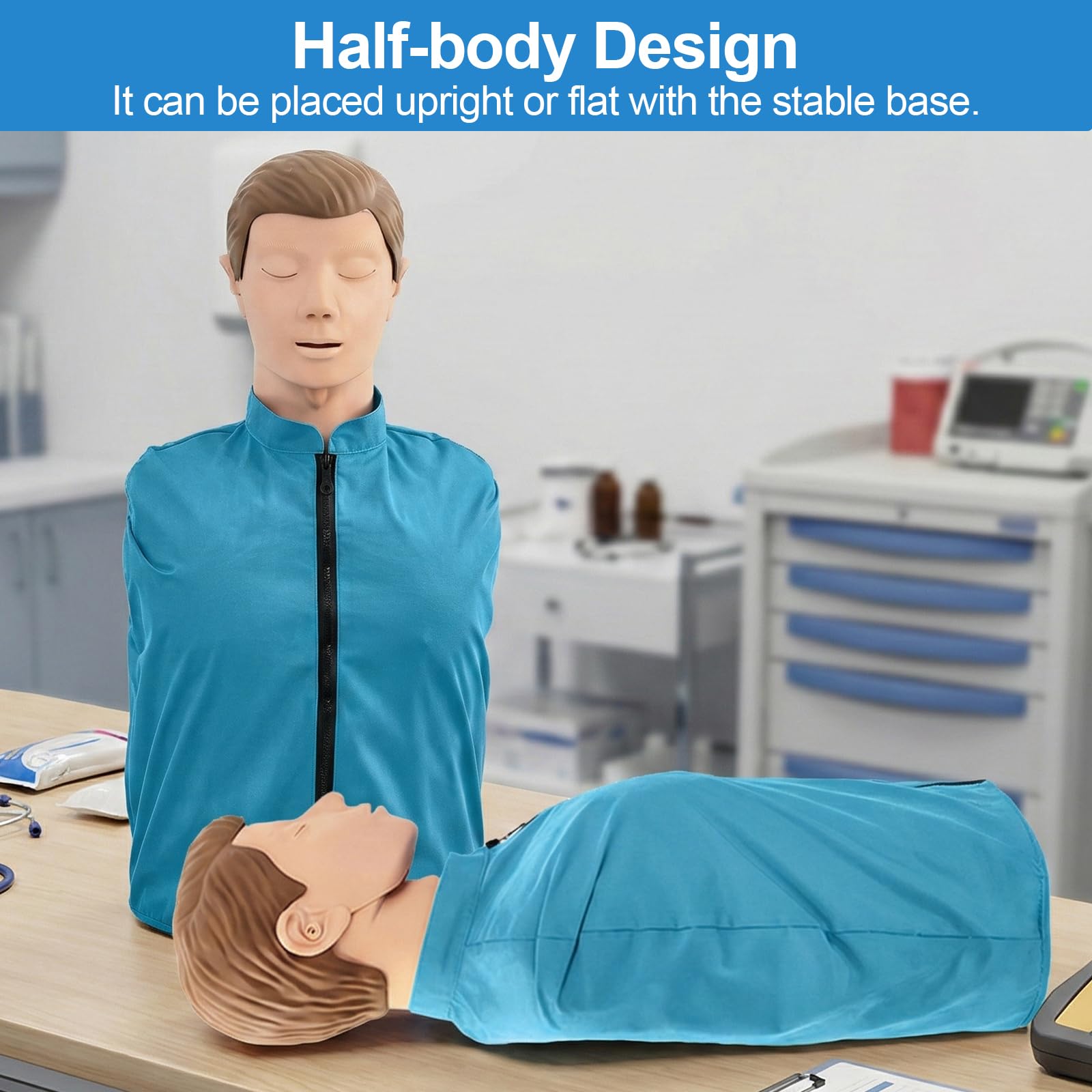 Maniquí de entrenamiento de RCP para adultos, maniquí profesional de práctica de reanimación con simulación de vías respiratorias, elevación del pecho, bolsas reemplazables para la piel de la cara y
