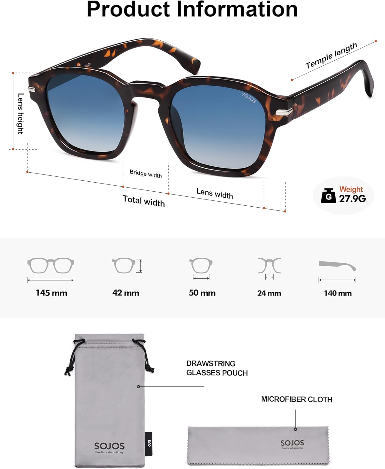 SOJOS Vintage Retro Square Polarized Sunglasses Men Standard Fit Trendy Womens Sun Glasses SJ2382 - Image 6