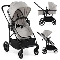 Vista 10 de INFANS Cochecito de bebé 2 en 1, cochecito convertible con moisés, asiento reversible, respaldo ajustable, plegable con una mano, cochecito compacto