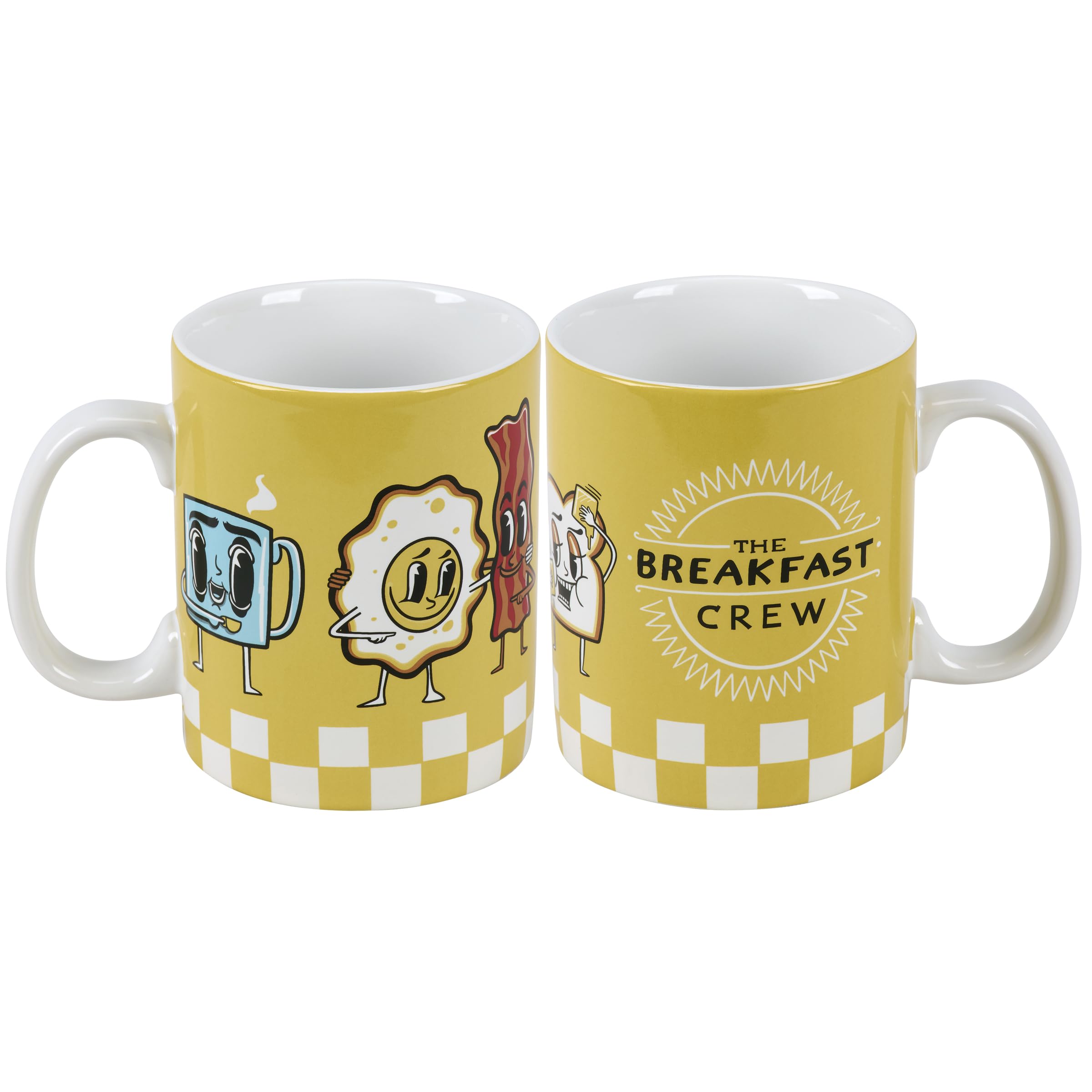 Primitives by Kathy Stoneware Coffee Mug, 18oz, The Breakfast Crew | Wrap Around Retro Cartoon Art | Fun Kitchen Drinkware & Novelty Breakfast Food Gift