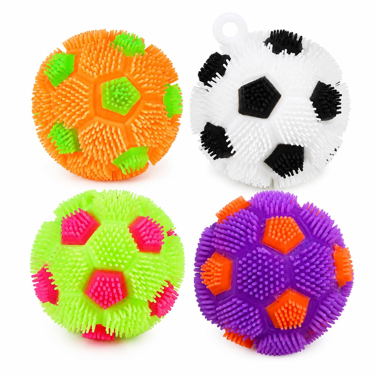 4 Pcs Glow in Dark Football Squishy Balls, Stress Relief Fidget Toys with Glitter Sensory Bouncy Balls, Ideal Soccer Fan Gifts, Party Favors, Birthday & Office Desk Toys for Kids Adults Autism ADHD