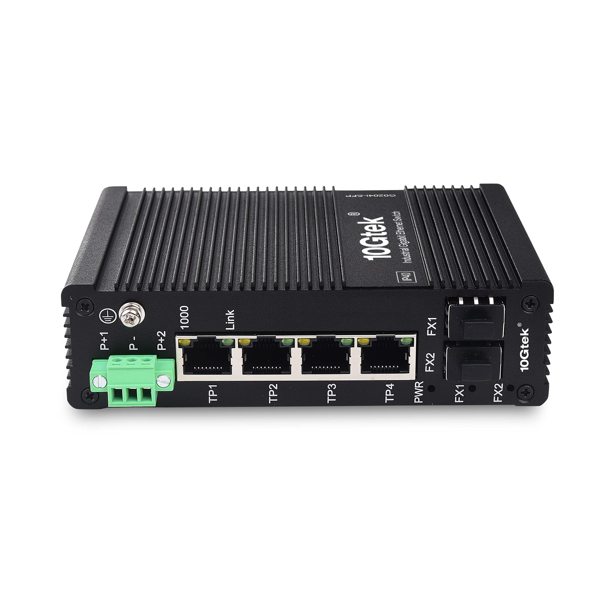 10Gtek 6-Port Industrial DIN-Rail Ethernet Switch Hutschiene, IP40, 2X Gigabit SFP Slot mit 20-km SFP Transceiver, G0204i, DIN-Rail Mount（Power Supply is Not Included）