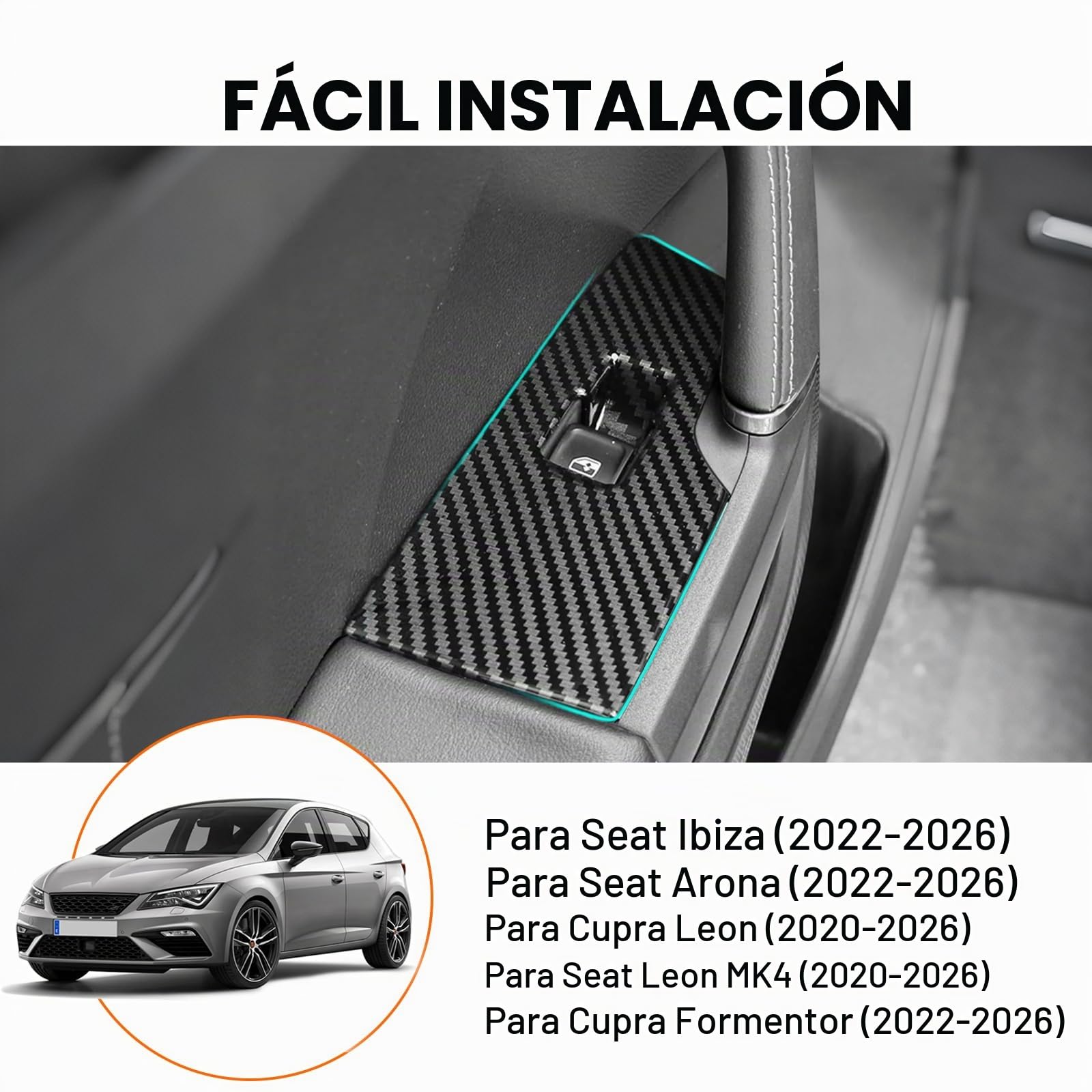 Para Seat Leon MK4 C-upra Leon C-upra Formentor Seat Ibiza Seat Arona 2020-2024 2025 2026 ABS Fibra de Carbono Panel de Control Coche Ventana Cristal Interruptor de Elevación Cubierta Marco