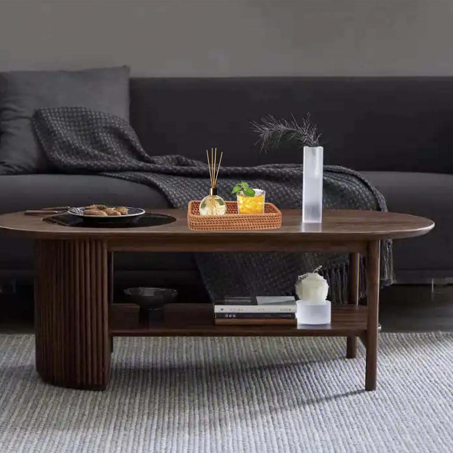 8 Inch Small Rattan Basket Handwoven Serving Tray Storage Blasket Decorative Tray for Home Decor, 8.3"x4.3" - Image 4