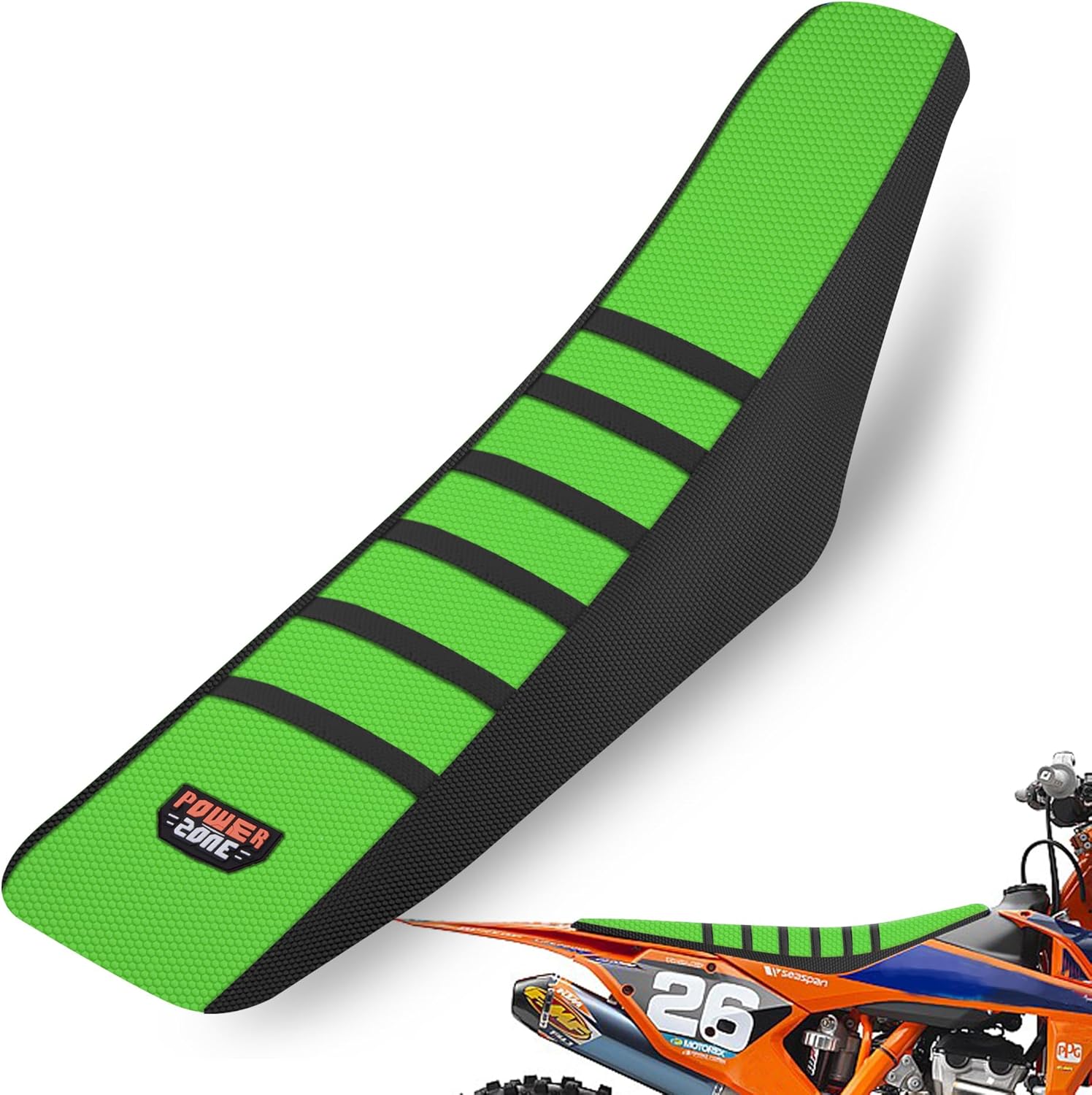 Universal Ribbed Dirt Bike Seat Cover - Gripper Soft Seat Cover for Most Dirt Pit Bike Motorcycle Black-Green