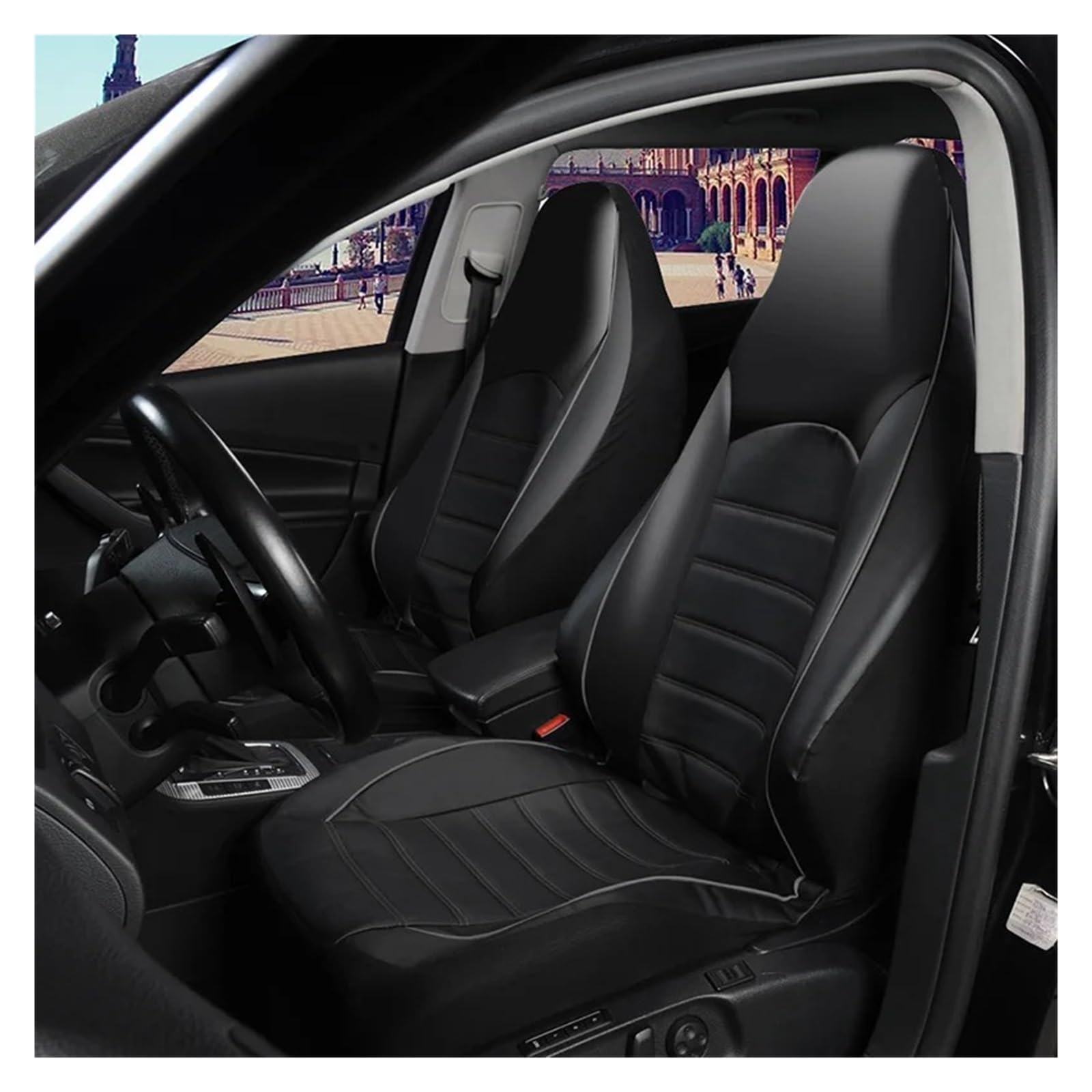 Housses De Siège Avant En Cuir PU Pour Peugeot 308 CC - Siège Baquet, Noir Avec Accents Rouges, Protection Siège Auto