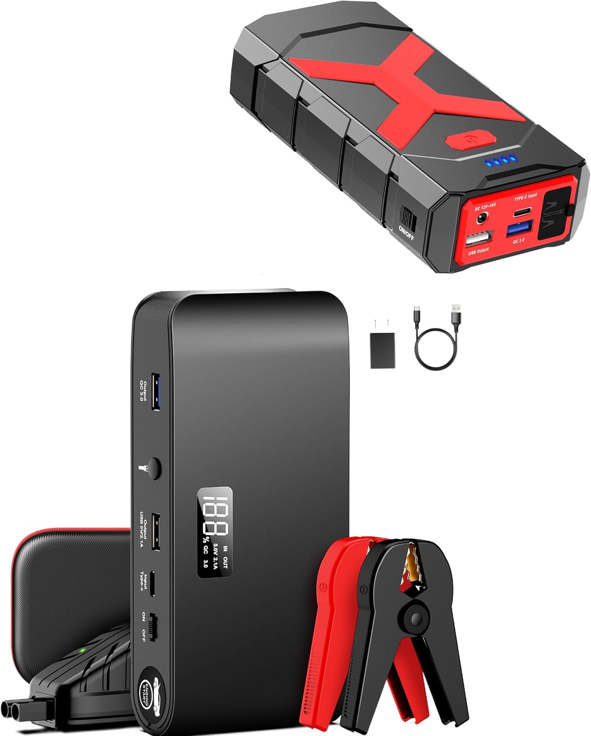 Jump Starter 12V 2000A for Car/Boat/Lawnmower(8.0L Gas/6.5L Diesel Engine) Portable Booster Battery Pack with Jump Cables/Wall Charger/USB Cable